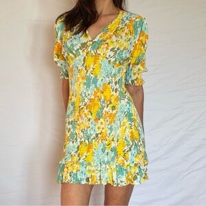 Women’s FAITHFULL The Brand Margherita Annina floral smocked mini dress- Size XS
